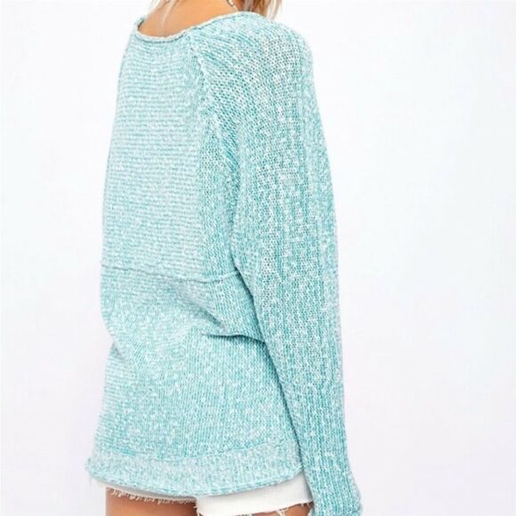 Free People Bright Lights V-Neck Sweater In Adriatic Sea - Picture 2 of 3